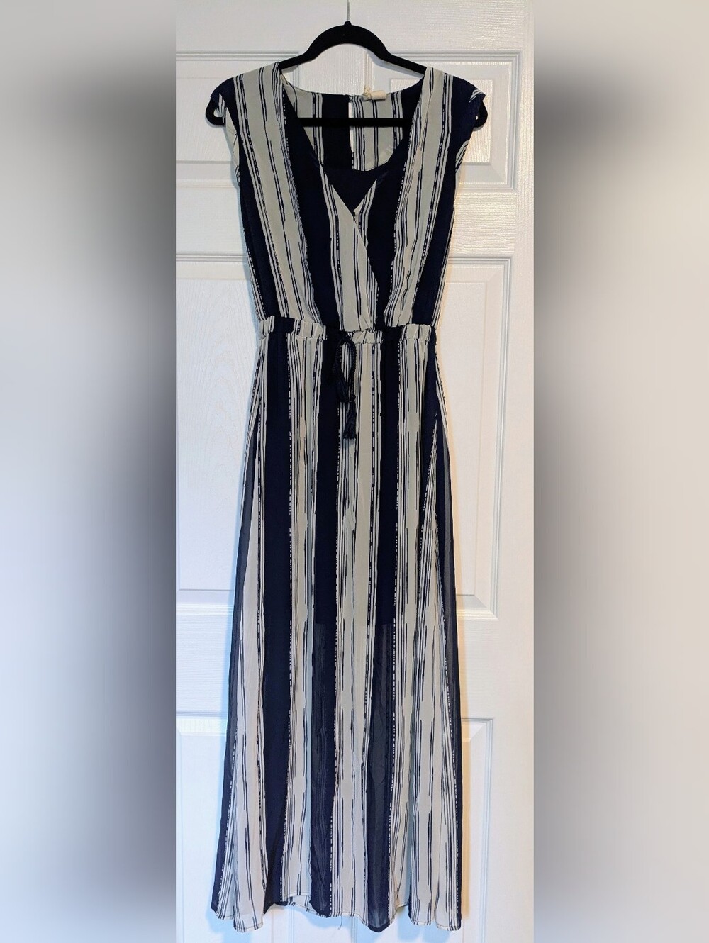 Striped Navy and White Maxi Dress with Tie Waist